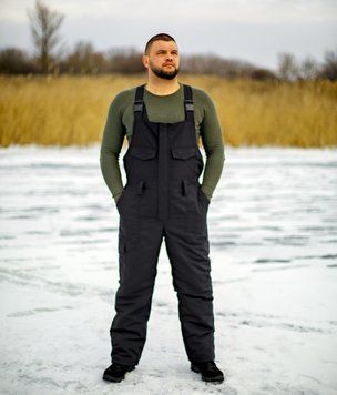 Напівкомбінезон чоловічий зимовий для риболовлі та полювання "Skif" ріп-стоп чорний NK-0034 фото